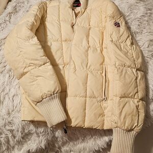 Tommy Hilfiger Cream Ribbed Puffer Jacket